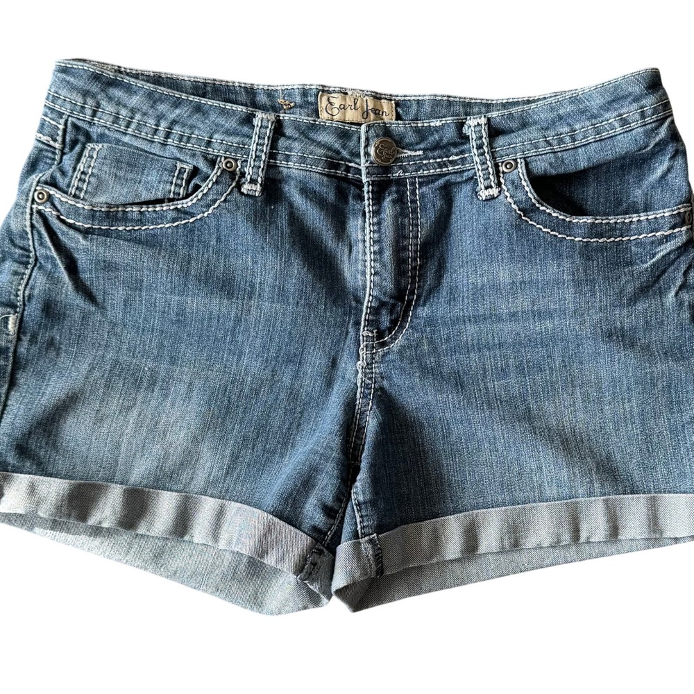 Earl Jean Womens Size 8 Denim Shorts Low Rise Cuffed Y2K Embroidered Pockets